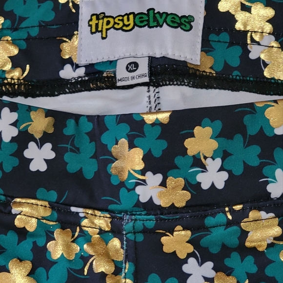 Tipsy Elves St. Patrick's Day Clover NWT Black Leggings XL - Picture 5 of 6